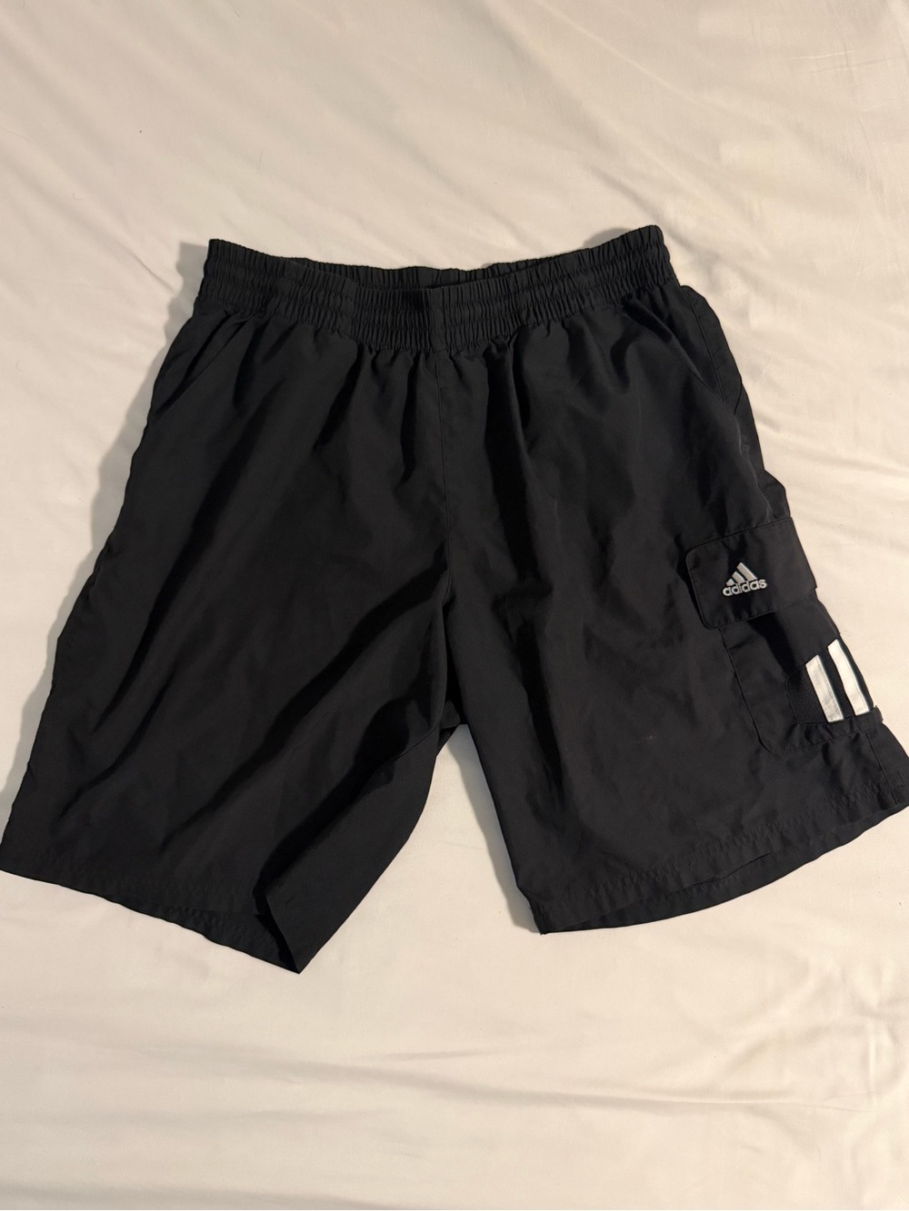 adidas Black Men's Athletic Cargo Shorts with Side Stripes